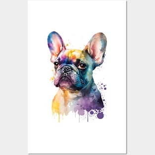 Rainbow French Bulldog Watercolor Art Posters and Art